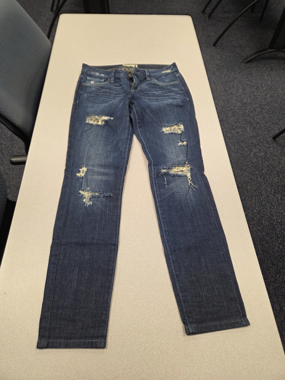 Guess Women’s Straight Leg Distressed Jeans - Dark Blue